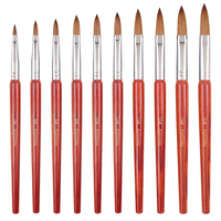 Pinceau à ongles en acrylique en gros, 100% poils de Kolinsky purs, manche en bois rouge, professionnel pour salon, sculpture 3D, tailles 4 à 20, approvisionnement en vrac