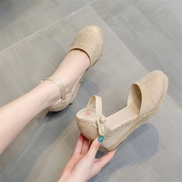 Sandales compensées en espadrille pour femme avec bride à la cheville et semelle en caoutchouc antidérapante