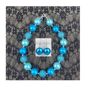 Moda personalizada 20mm azul claro ABS perla Rhinestone collar y pendiente conjunto niños niñas <span class=keywords><strong>Bubblegum</strong></span> Bead joyería al por mayor - Product Image 1