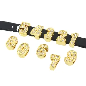8mm Rhinestones Gold Number Slide Charms for DIY Bracelet Accessories