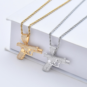 Thời Trang Hip Hop CZ Pistol Quyến Rũ Vòng Cổ Mặt Dây Chuyền Iced out 18K Vàng Mạ Zircon Kim Cương Súng Hình Dạng Mặt Dây Chuyền Cho Nam Giới - Product Image 4
