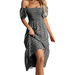 Wholesale Customized OEM/ODM High Quality <b>Dress</b> Square Neck Bubble Sleeve Floral <b>Dress</b> Casual Long <b>Dress</b> - Product Image 3