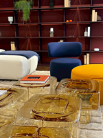 Nouvelle conception de meubles de salon, table basse carrée en verre de 20 pouces, L520*W520*H390mm 520mm 52cm, table d'appoint en verre soufflé jaune clair