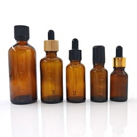 Flacon compte-gouttes en verre ambré de 5 ml, 10 ml, 20 ml, 30 ml, 50 ml, flacon rond pour huile essentielle avec pipette en verre, collier doré, échelle graduée