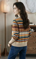 Cardigan tricoté vintage à rayures et col en V, polyvalent, amincissant et flatteur pour la silhouette, convient à tous.