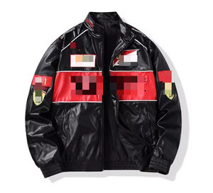Nuova Giacca Invernale in Pelle Stile Hip Hop per Uomo e Donna in Pelle di Vitello Ricamata con Colletto alla Coreana Logo Frontale Design da Corsa F1 di Lusso Personalizzato - Product Image 6