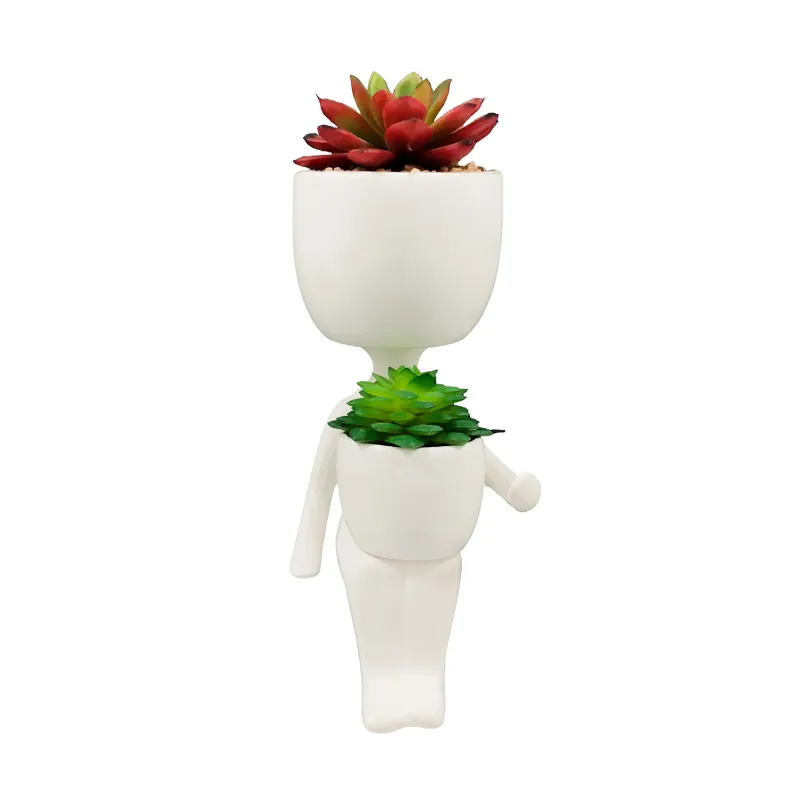 New Design Cactus Succulent Head Planter Pots White Human Body Shape Ceramic Pots Garden Home Decoration Flower Plant Pot