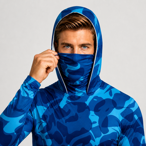 Camisa de Pesca con Capucha y Manga Larga para Hombre, Camuflaje Azul, Protección Solar UPF 50 Anti UV, Ropa de Exterior - Product Image 4