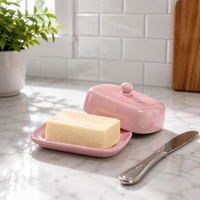 Beurrier en céramique rose écologique de conception européenne avec couvercle, idéal pour les fêtes – Offre promotionnelle