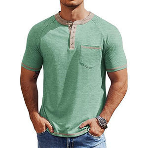Camiseta de Verano Personalizada Amz para Hombre, Talla Estadounidense, Corte Holgado, Manga Corta, con Botones y Bolsillo, Estilo Vintage Informal Henry, 180 Gramos, Lisa - Product Image 3