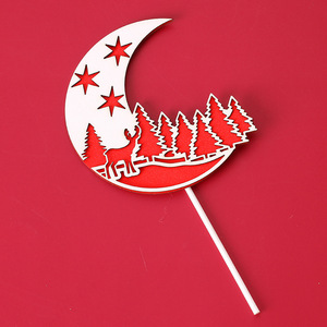 Christmas Cake Decorations Forest Moon Santa Claus Cake Plug-in Christmas Snowman Christmas Dessert Table Cake Topper - Product Image 5