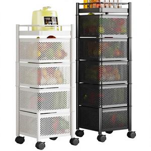 Steel Kitchen Rotating Multifunctional Storage Trolley Multi Layer Floor <b>Standing</b> With Wheels Snack Fruit <b>Vegetable</b> Basket Rack - Product Image 1