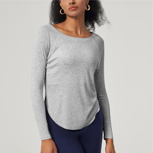 <span class=keywords><strong>T</strong></span>-shirt côtelé à manches longues pour femme, coupe ample, respirant et à séchage rapide, en Spandex/Nylon, idéal pour le yoga et la danse, toutes saisons, transfrontalier - Product Image 6