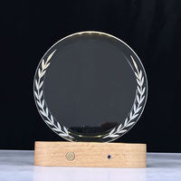 Trophée Rond en Cristal Personnalisé, Trophées Ronds en Verre Illuminés avec Base LED