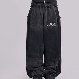 Pantalones Deportivos Holgados de Felpa Francesa de Alta Calidad para Hombre, Personalizables con Logotipo, Disponibles en Negro Lavado - Product Image 1