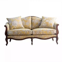 Sofá de Madera Maciza de Estilo Francés Retro para Tres Personas, Sillón Individual/Doble de Estilo Inglés Medieval para Sala de Estar de Villa de Lujo