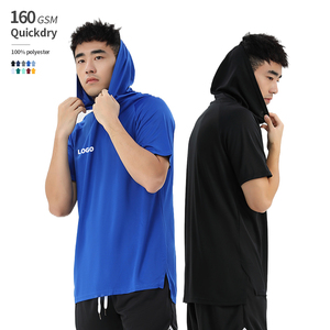 160 GSM Quick Dry Mesh Fabric 100% Polyester Split Hem Gym Summer Tracksuit Custom Print <b>Pullover</b> Hooded Sleeveless Oversized - Product Image 1