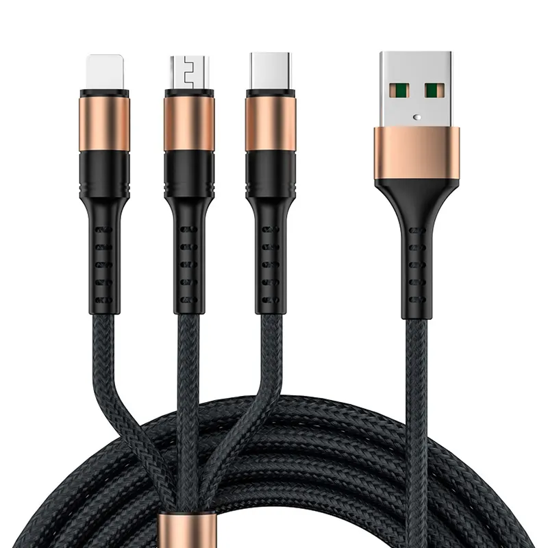 3A Fast Charger 3 in 1 Data Cable 1.25M 1.88M Nylon Braided Multi head USB Fast Charging Data Power Cable for mobile phone