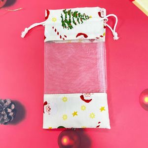Petite pochette en organza de coton avec cordon de serrage pour emballage cadeau, décoration de fête de Noël, décoration de fête de Noël - Product Image 4