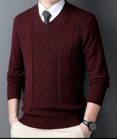 Pull en laine épais à col en V zippé pour homme, collection automne-hiver, tricot jacquard décontracté grande taille, durable et très élastique