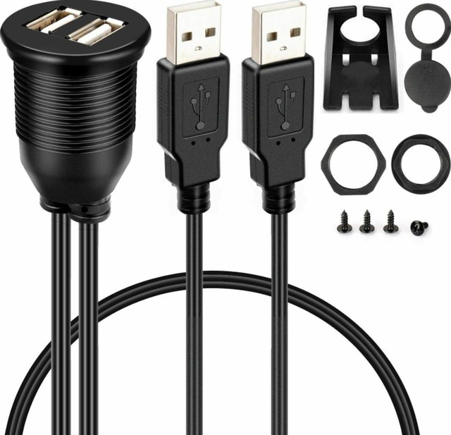 Stocked Dual USB 2.0 3.0 Male to Female USB Car Dashboard Flush Panel Mount Waterproof Extension Cable for Truck Boat Motorcycle