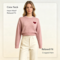 Pull en maille fine rose surdimensionné décontracté à manches longues Juniper Undefined Custom de haute qualité, OEM & ODM, collection automne