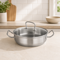 Casserole de cuisson en acier inoxydable 304 de 3 QT avec couvercle en verre, 24 cm, double poignée, compatible induction, pour cuisine (vente en gros)