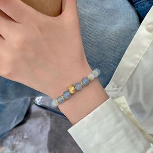 S925 Sterling Silver <b>Aquamarine</b> Cat's Eye <b>Bracelet</b> 21 Beads Round Animal Design Everyday Wear Jewelry - Product Image 1