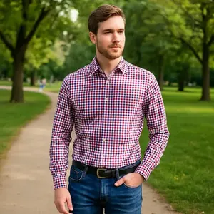 Camisa a Cuadros de Manga Larga Casual para Hombre Aristos, 100% Algodón, Cuello con Botones, Talla 6XL, Ropa de Moda - Product Image 3