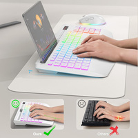 Clavier et souris ergonomiques sans fil silencieux rechargeables, combo 2.4G, rétroéclairage RGB, boutons multimédias, support pour tablette et téléphone, 1600 DPI USB