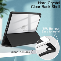 Étui magnétique transparent en cuir et acrylique pour iPad 9,7 pouces (6e/5e génération 2018, 2017, Air 1, Air 2) avec fonction veille/réveil automatique