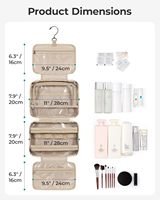 Sac de toilette de voyage ouvert et rembourré pour femme, en polyester, organiseur de cosmétiques, essentiels de cabine, couleur camel