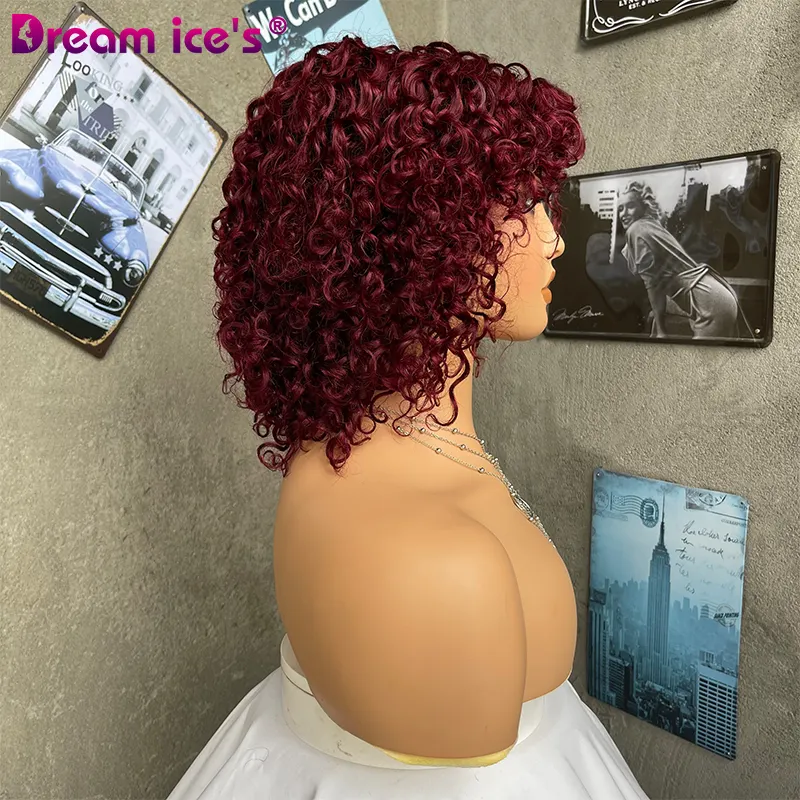 حلم. ICE'S الشعر كامل آلة صنع الشعر مجعد قصيرة قطع الباروكات رخيصة الثمن الباروكات البرازيلي الإنسان الشعر بالجملة شحن مجاني