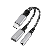 Divisor de Audio y Carga Tipo-C 2 en 1, Cable Corto Mini con Trenzado de Nailon, Carga Rápida PD, Adaptador de Audio