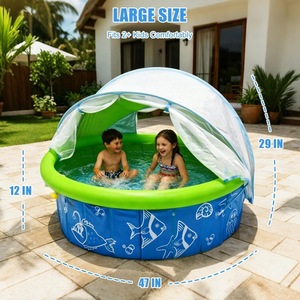 Foldable Sunshade Swimming Pool 120Cm Blue With Canopy For Kids Outdoor Play Water Pool Inflatable Pool - Product Image 3