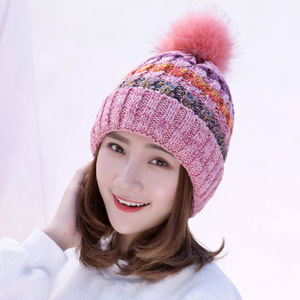 Bán Buôn Mới Mùa Thu Và Mùa Đông Mũ Phụ Nữ Cong Mũ Len Cộng Với Nhung Ngoài Trời Lông Bóng Ấm Beanie Mũ Dệt Kim - Product Image 5