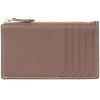 Dompet Kartu Kredit Wanita Kulit Sapi Asli Tipis Mewah Berkualitas Tinggi dengan Logo Kustom, RFID, Ritsleting Poliester, dan Benang