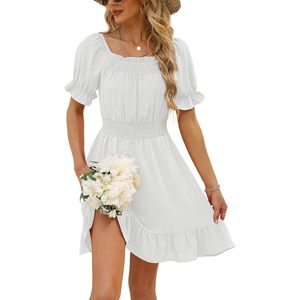 Womens Summer Boho Sleeveless Smocked Tiered Ruffle Maxi <b>Dress</b> <b>Elastic</b> Waist Loose Fit Holiday Celebration Breathable Woven - Product Image 1