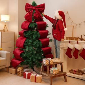 โบว์กำมะหยี่ขนปุยขนาดใหญ่สำหรับตกแต่งฉากหลังของห้องปาร์ตี้ตกแต่งผนังของตกแต่งต้นคริสต์มาส - Product Image 4