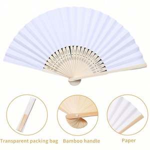 Abanicos de mano plegables de bambú con logotipo personalizado al por mayor, abanicos de papel blancos plegables de madera para bodas - Product Image 3