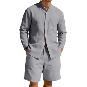 Completo <span class=keywords><strong>Uomo</strong></span> Primavera 2026: Camicia e Pantaloncini Casual in Lino e Poliestere - Outfit Estivo Traspirante, <span class=keywords><strong>Abbigliamento</strong></span> da Viaggio, Coordinato <span class=keywords><strong>di</strong></span> <span class=keywords><strong>Tendenza</strong></span> - Product Image 3