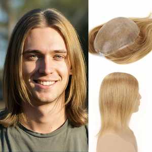 Tupé de cabello humano Remy indio recto de alta calidad de 7*9 "para hombres peluca con Base de seda Natural con Color dorado de buena calidad - Product Image 2