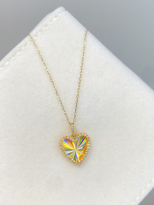 Pendentif cœur en or massif 18 carats avec diamant naturel, halo de diamants irisés, bijoux fins pour femmes - Product Image 4