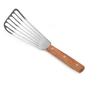 Peces espátula de Metal de hoja de acero inoxidable con mango de madera de pescado sintonizador de utensilios de cocina que cocina la herramienta