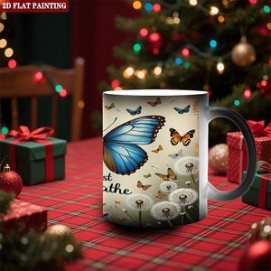 Frosted Black 11oz <b>Ceramic</b> <b>Mug</b> Heat Color Changing Cup With Butterfly Design Just Breathe Art 2D Flat Painting - Product Image 2