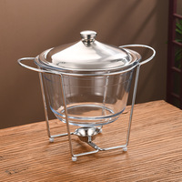 Plat à chafing en acier inoxydable de haute qualité avec couvercle en verre 4L, ensemble de restauration pour buffet, chauffe-plat à gaz pour événements hôteliers - Argent/Or, logo personnalisé