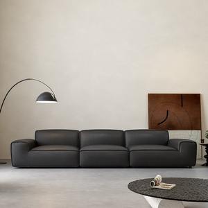 Sofá de Cuero Negro de Diseño Minimalista, Forma Recta, Tapizado con Relleno de Espuma, Muebles para Sala de Estar - Product Image 2