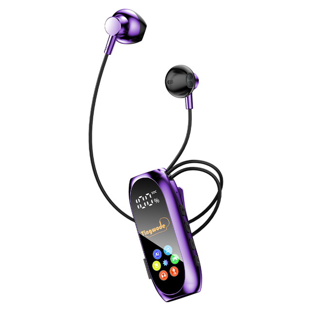 New Fashion Style Clear Stereo Sound Collar Clip Wireless Earphones Portable Led Battery Karaoke Earphone With Mic