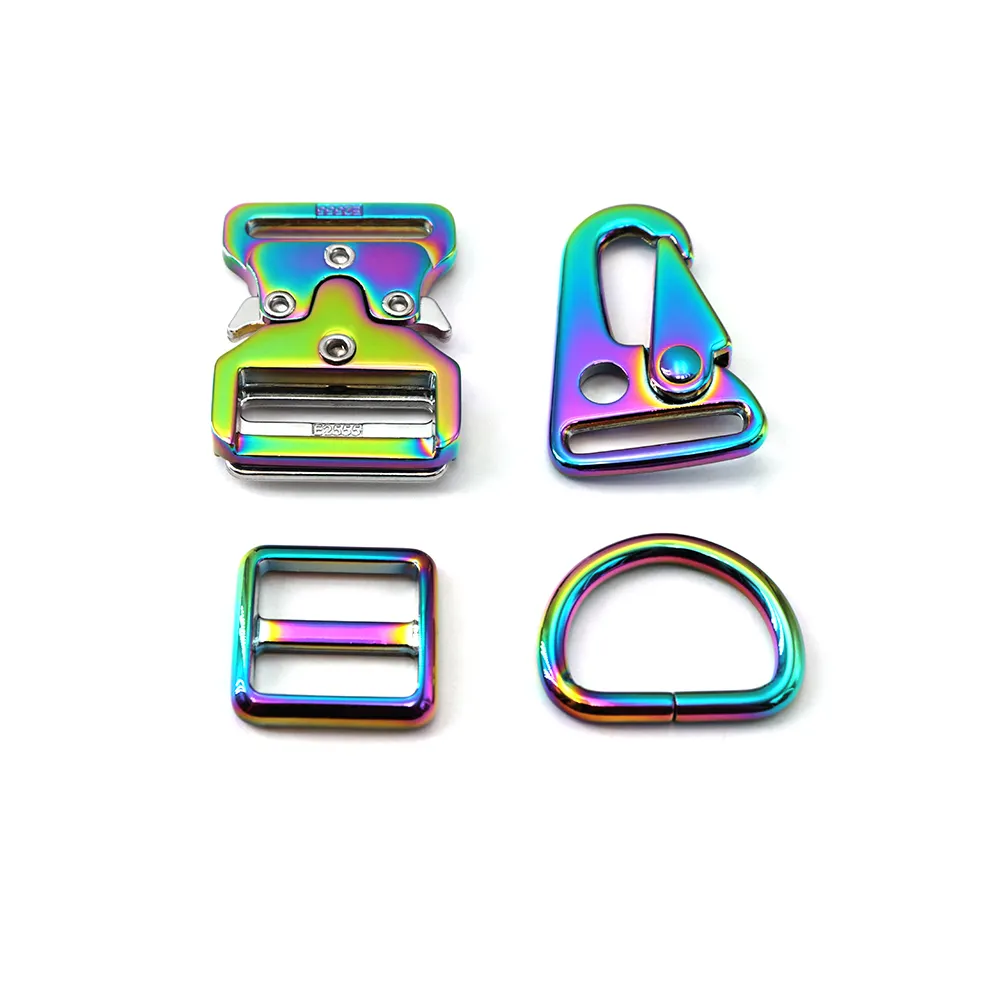 Rainbow Strap Belt Loop Dog Collar Leads Clasp Hardware 1Inch Metal D Ring Buckle Carabiner Hook ForDog collar hardware
