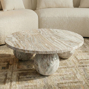 Contemporary Round Sawar <b>Marble</b> Coffee <b>Table</b> Handmade Coffee <b>Table</b> with Easy Assembly-Living Room Furniture - Product Image 5